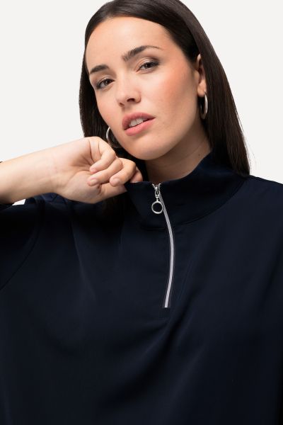 Zip-Up Collared Long Sleeve Blouse