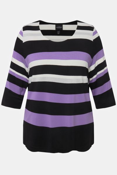Striped Stretch-Fit 3/4 Sleeve Tee