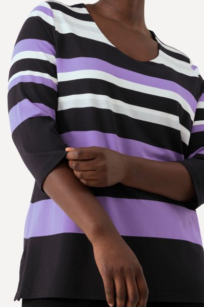 Striped Stretch-Fit 3/4 Sleeve Tee