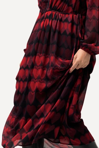 Heart Print Long Sleeve Layered Dress