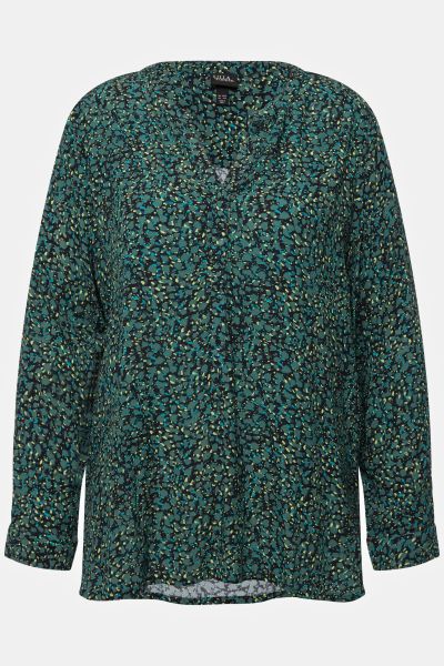 Abstract Floral Print Long Sleeve V-Neck Blouse