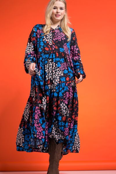 Tiered Mixed Floral Long Sleeve Maxi Dress