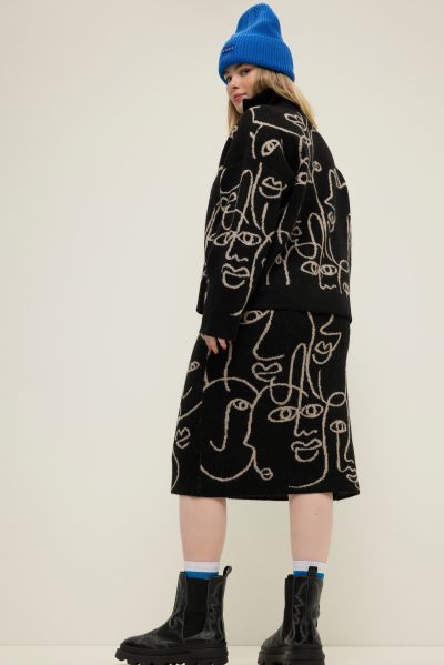Knit Abstract Faces Midi Skirt