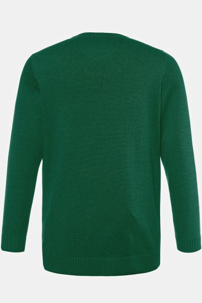 Памучен плетен пуловер с класическо кръгло деколте и дълги ръкави