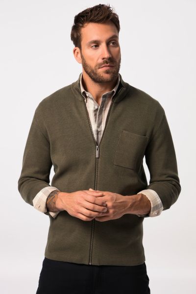 Aware, cardigan with breast pocket, stand-up collar, stonewash