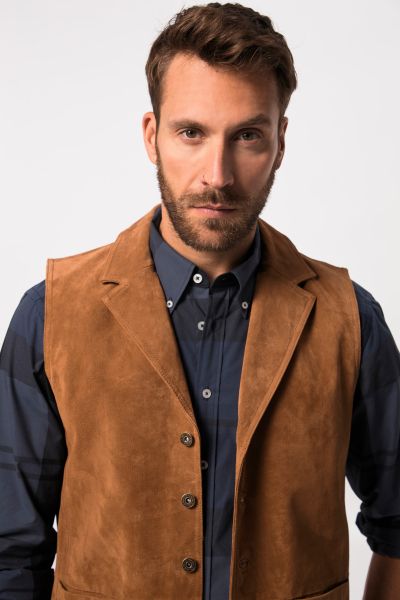 Leather vest, lapel collar, pig-splt
