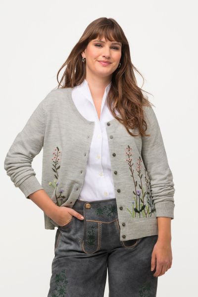 Scoop Neck Floral Embroidered Cardigan
