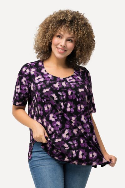 Abstract Floral Sweetheart Neckline Tee