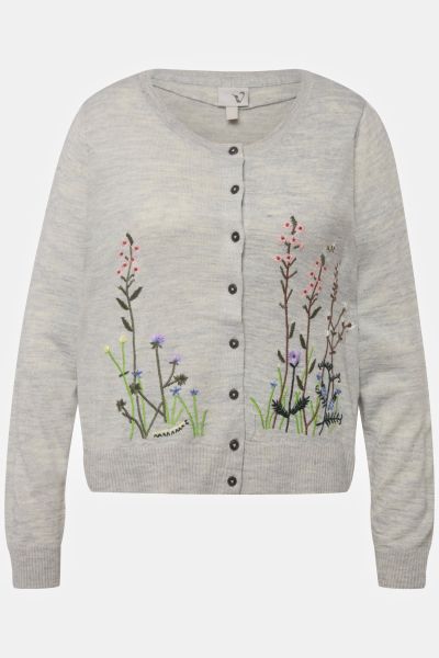 Scoop Neck Floral Embroidered Cardigan
