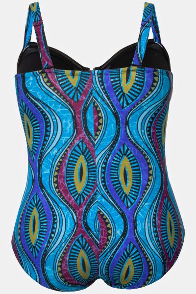 Abstract Zip Front Swimsuit