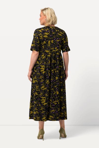 Abstract Print Short Sleeve Empire Knit A-line Dress