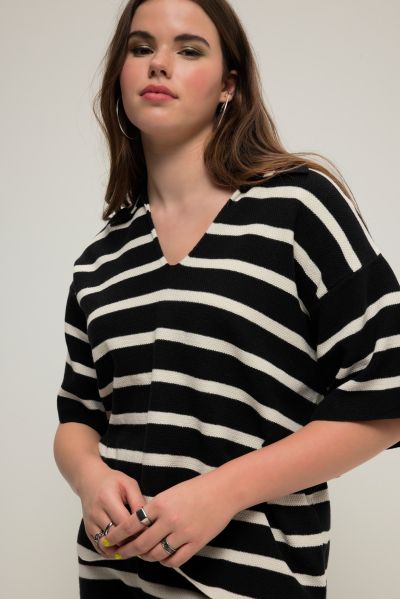 Striped Short Sleeve Polo Sweater