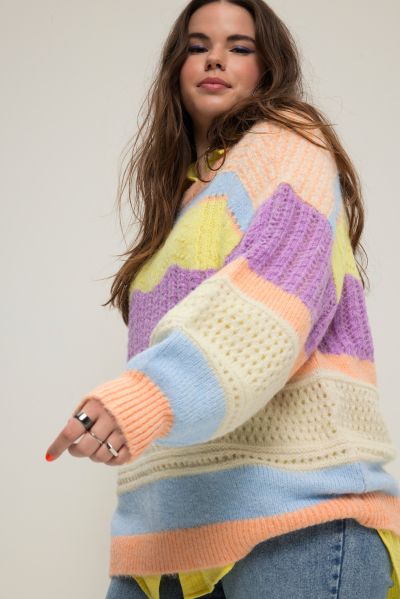 Chunky Striped Mixed Knit Sweater
