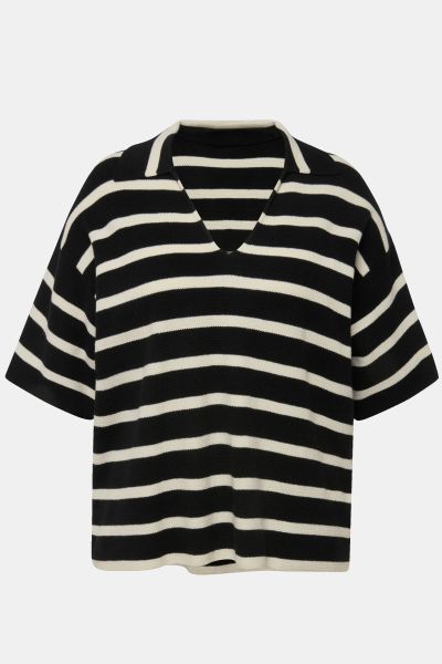 Striped Short Sleeve Polo Sweater
