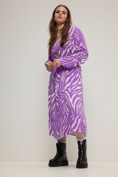 Zebra Print Long Sleeve V-Neck Dress