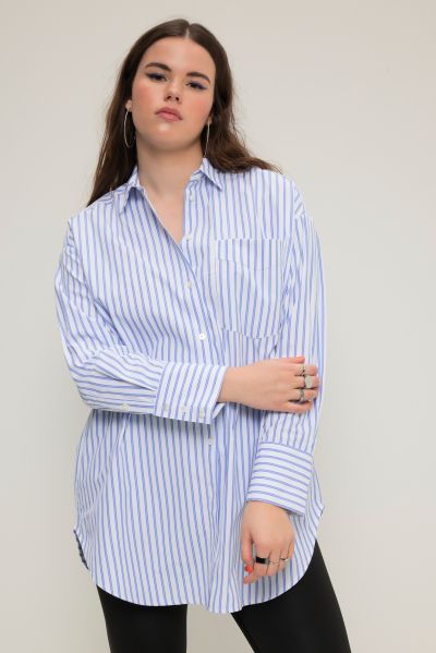 Striped Oversized Long Sleeve Button Down Blouse
