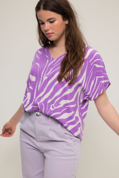Colorful Zebra Print Short Sleeve Viscose Blouse