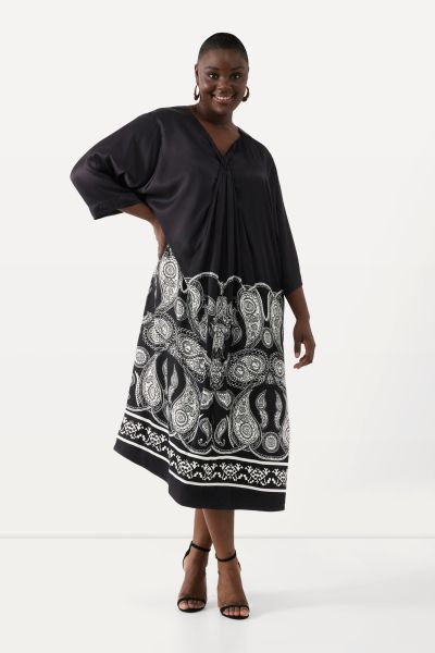 Mixed Print 3/4 Sleeve Paisley Dress