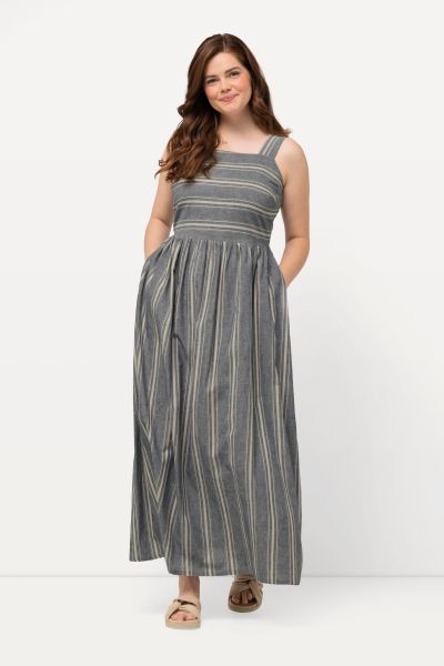 Eco Cotton Linen Blend Striped Sleeveless Maxi Dress