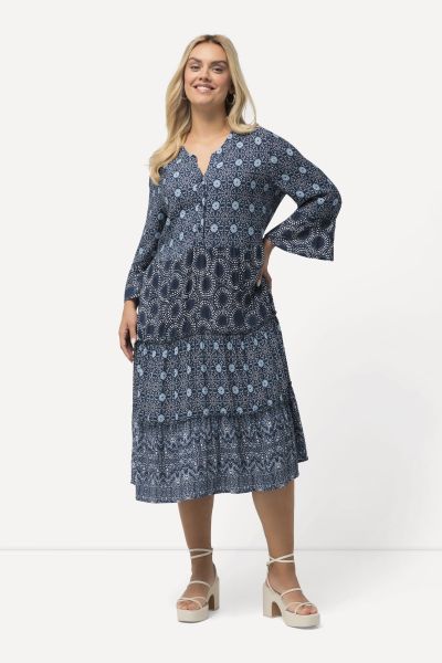 Tiered Mixed Pattern 3/4 Sleeve Dress