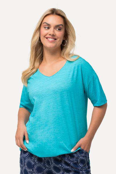 Cold-Dyed Short Sleeve V-Neck Tee