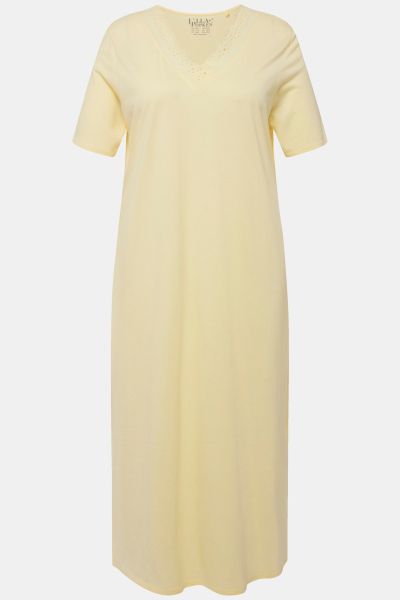 Eyelet Trim V-Neck Super Soft Cotton Blend Nightgown