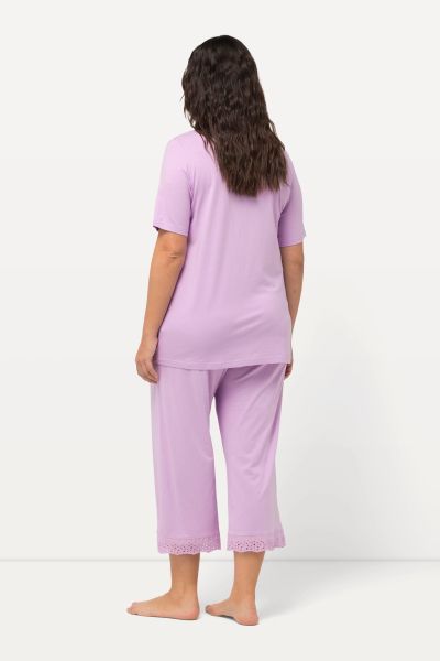 Eyelet Trim V-Neck Super Soft Cotton Blend Pajama Set