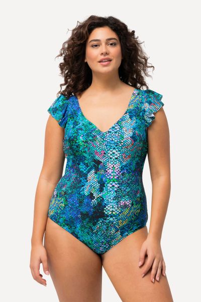 Colorful Snake Print One Piece Ruffle Swimsuit