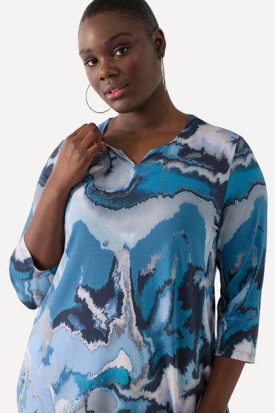 Marbled Stretch Blend 3/4 Sleeve Blouse
