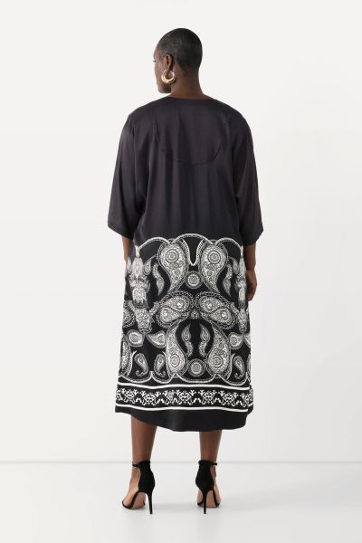 Mixed Print 3/4 Sleeve Paisley Dress