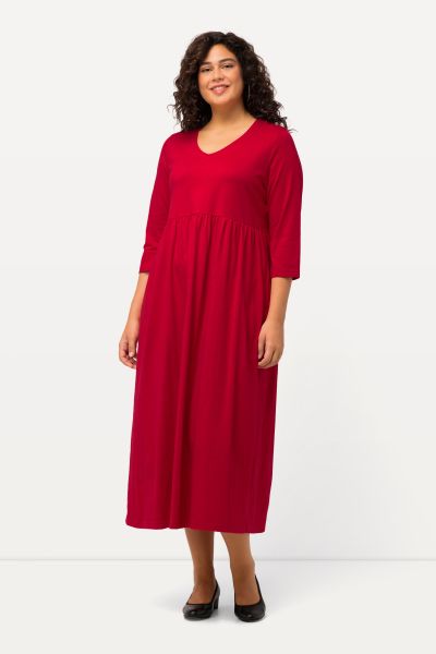 Cotton Knit V-Neck Empire A-line Pocket Dress
