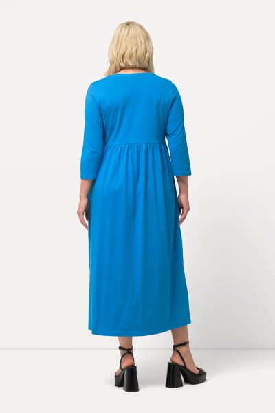 Cotton Knit V-Neck Empire A-line Pocket Dress