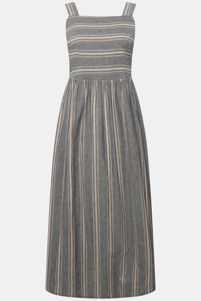 Eco Cotton Linen Blend Striped Sleeveless Maxi Dress