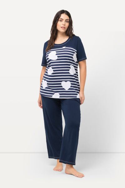 Striped Heart Short Sleeve Pajama Set
