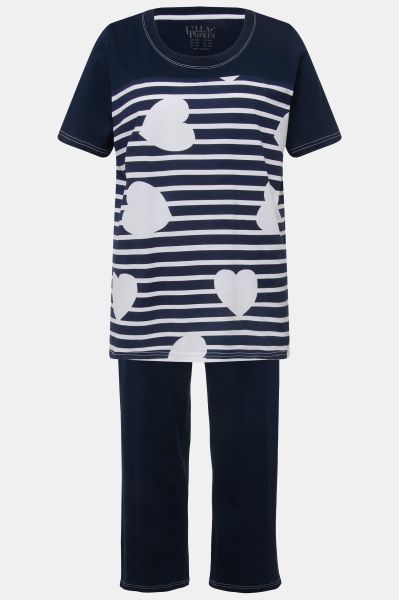 Striped Heart Short Sleeve Pajama Set