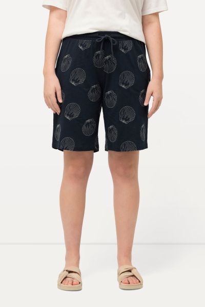 Eco Cotton Seashell Embroidered Elastic Waist Shorts
