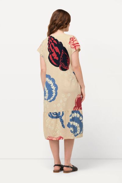 Eco Cotton Seashell Print Cap Sleeve Flounce Dress