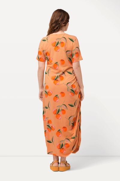 Eco Cotton Peach Print Short Sleeve Maxi Dress