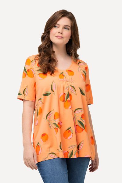 Eco Cotton Ruched Front Peach Print Tee