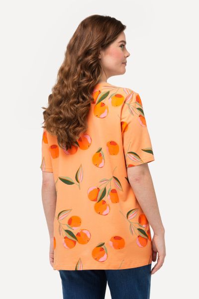 Eco Cotton Ruched Front Peach Print Tee