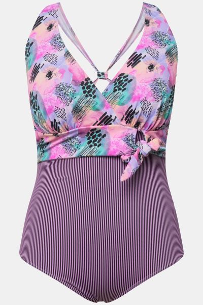 Mixed Print Belted Swimsuit