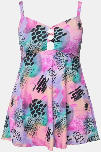 Abstract Print Cutout Swim Dress