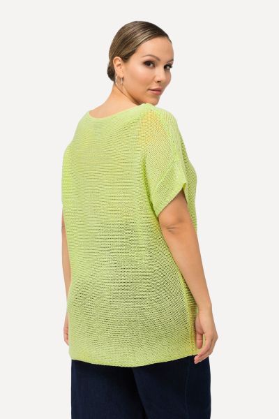 Textured Palm Tree Short Sleeve Knit Sweater