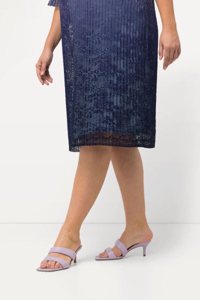 Pleated Lace Short Sleeve A-LIne Dress