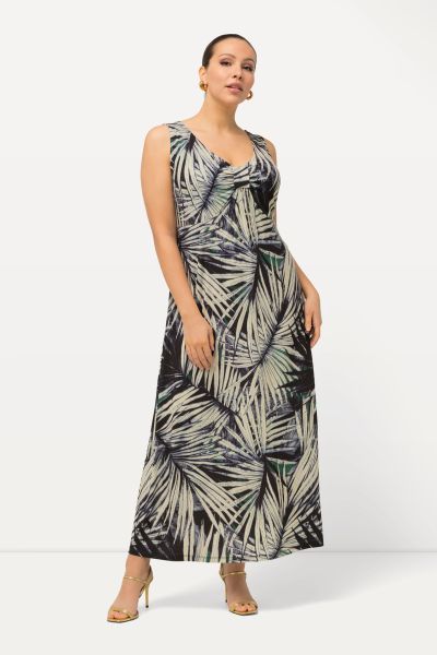 Palm Leaf Print Sleeveless Dress