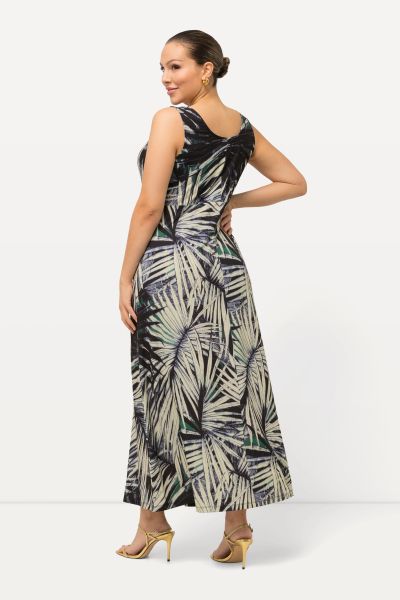 Palm Leaf Print Sleeveless Dress