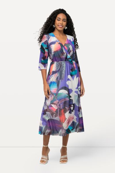 Abstract Floral Layered Wrap Dress