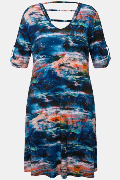 Abstract Print Short Sleeve V-Neck Beach Dress