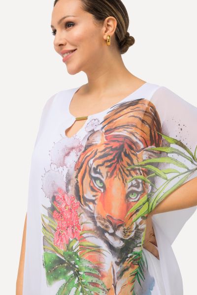 Блуза с шифон и принт на тигър