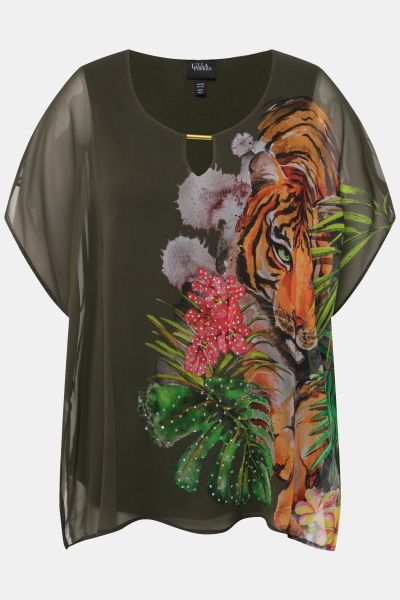 Блуза с шифон и принт на тигър